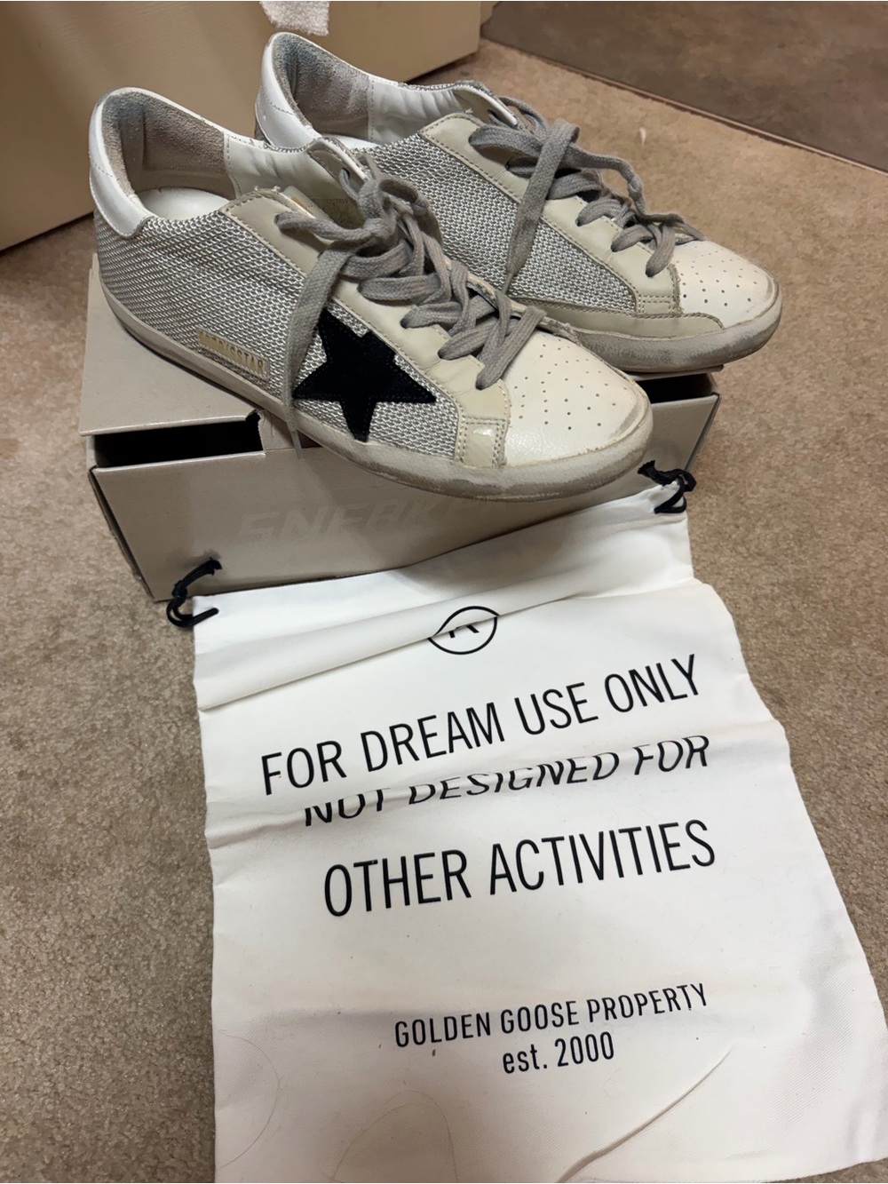 Golden Goose White & Gray Low-Top Sneakers with Black Star